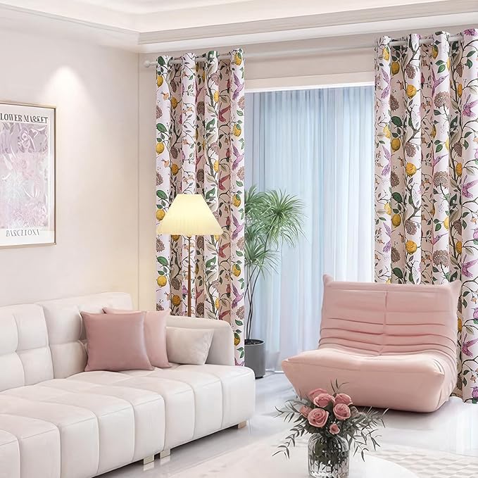 Topfinel Pink Window Curtains 96 Inch Long Cute Heat Block Vintage Farmhouse - Image 6