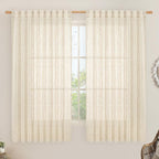 LAMIT Beige Linen Curtains 63 inches Long, Light Filtering Linen Textured Semi by LAMIT
