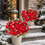 9 Pack Poinsettias Flowers Artificial Christmas Flowers for Outdoors, 14'' Mixed Fake Red Velvet Poinsettias Flowers Faux Eucalyptus Plants Pine Branches UV-Resistant for Vase Garden Porch Home Decor