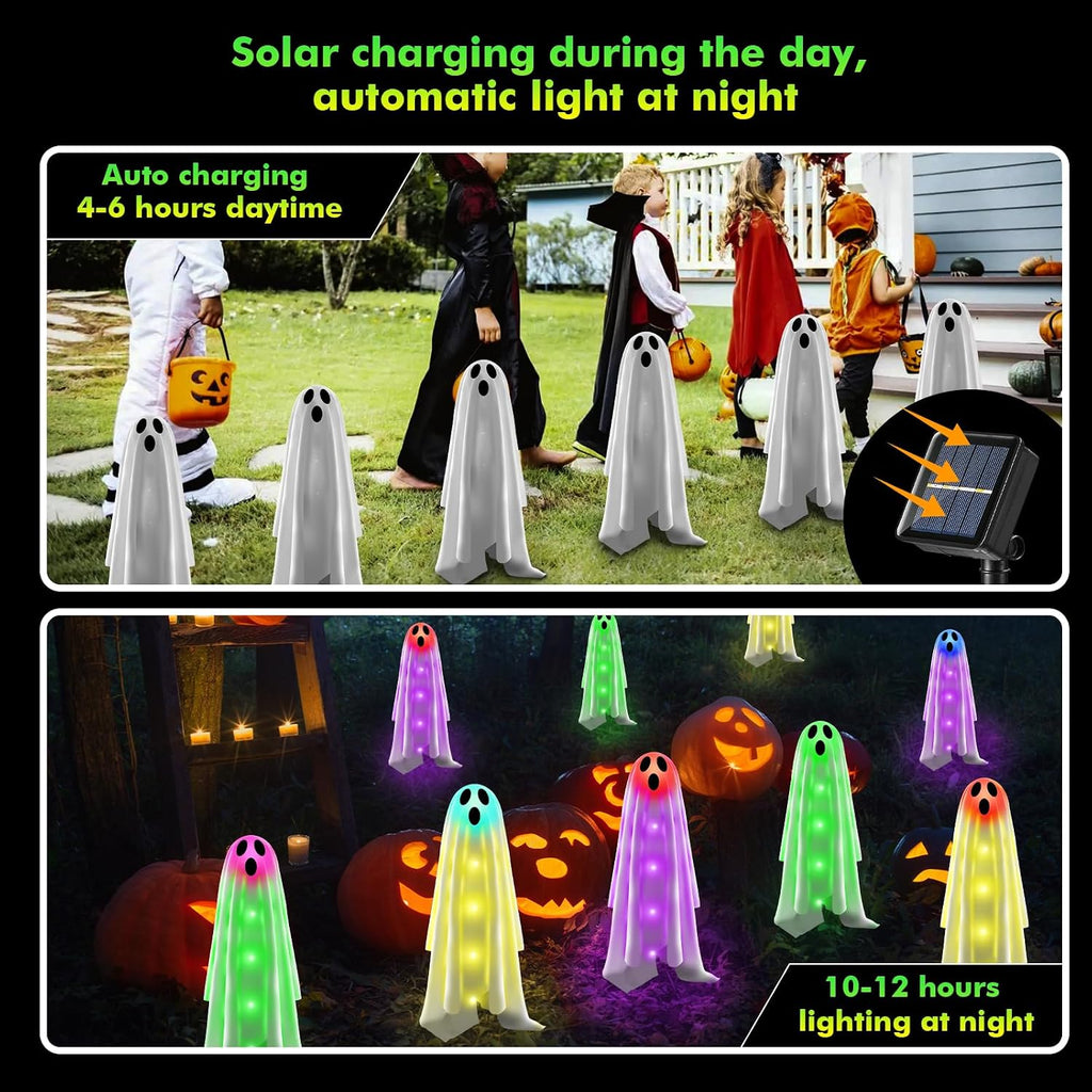 6PACKS Halloween Ghost Decorations Outdoor,Spooky Cloth Ghosts Decor for Halloween Scary Party Gifts,Solar Halloween Ghost Lights for Yard/Lawn/Patio/Holiday/Porch Decor