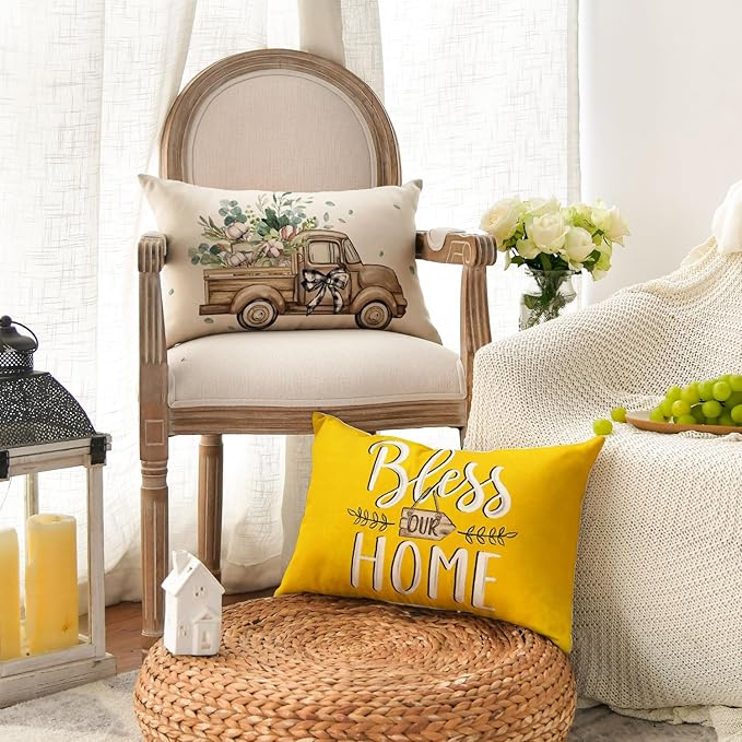 AVOIN colorlife Bless Our Home Farmhouse Eucalyptus Leaves Throw Pillow Covers - Image 3