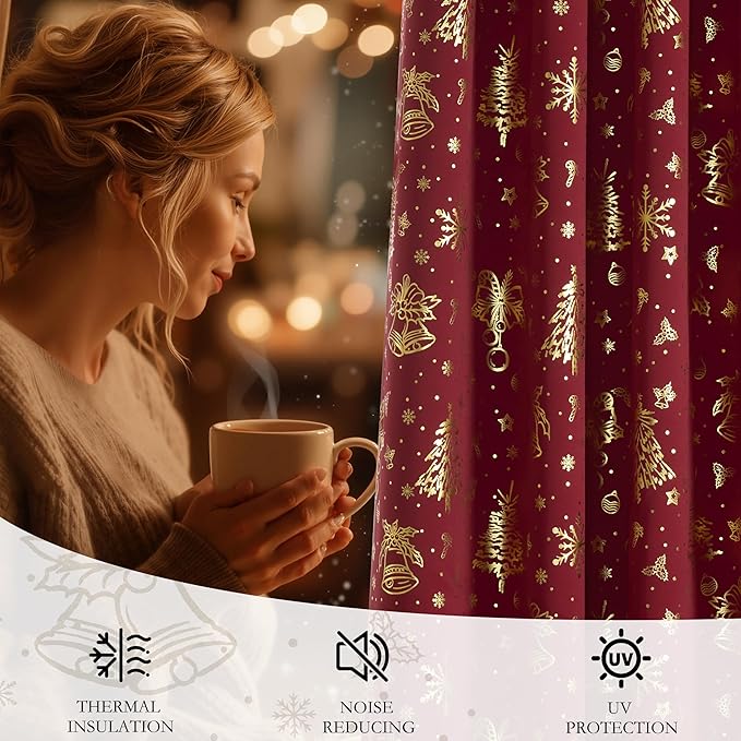 NICETOWN 2 Panels Christmas Red Curtains 52 x 84 Inch, Xmas Theme Window - Image 5