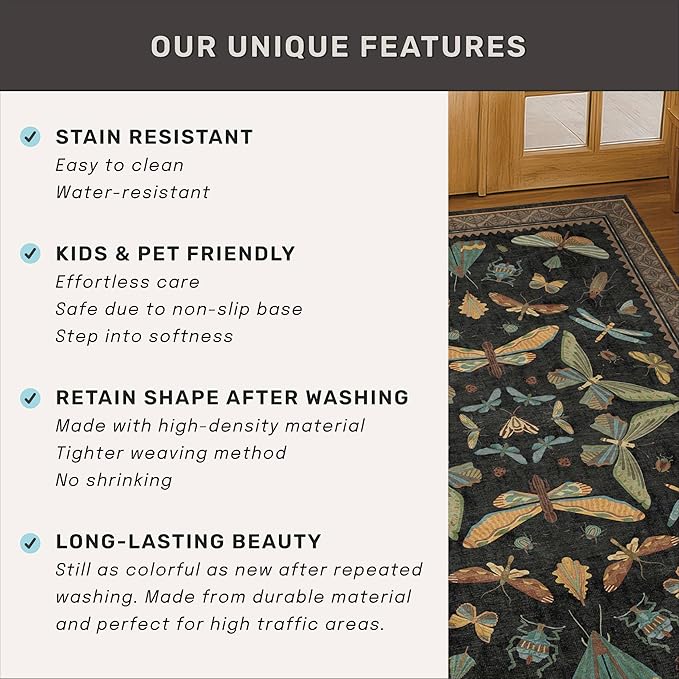 Black Washable 7x9 Large Area Rugs - Image 7