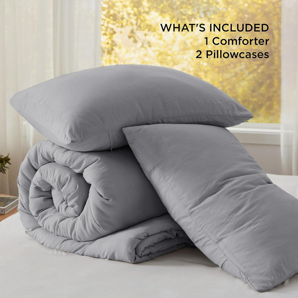 Bedsure King Comforter Set Prewashed Soft Bedding Set 3Pcs Grey 104"x90"