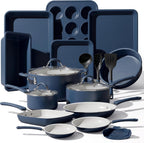 NutriChef Professional 20 Pc Pots and Pans Set Non Stick in Navy Blue - Includes Bakeware & Utensils, Induction Ready, Easy Clean
