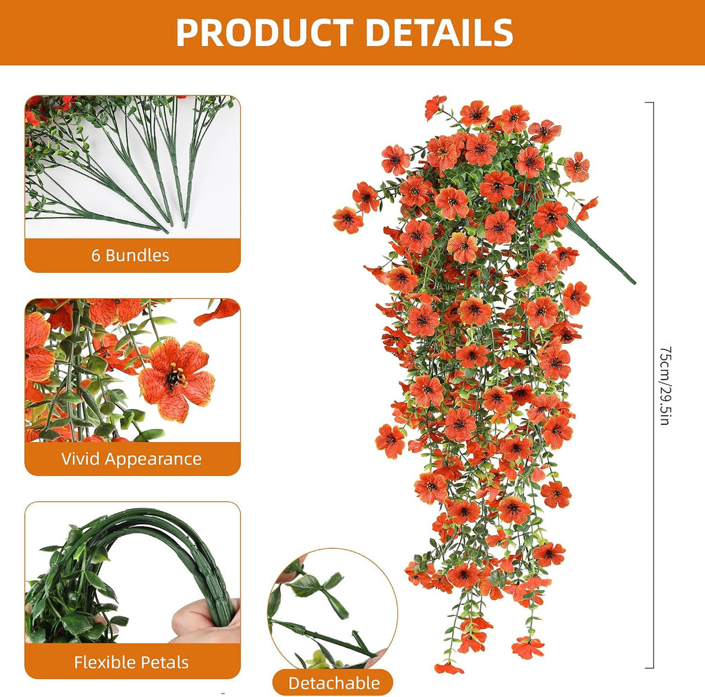 AGIRL 6 Bundles Fall Artificial Flowers for Outdoor Faux Plant,Orange