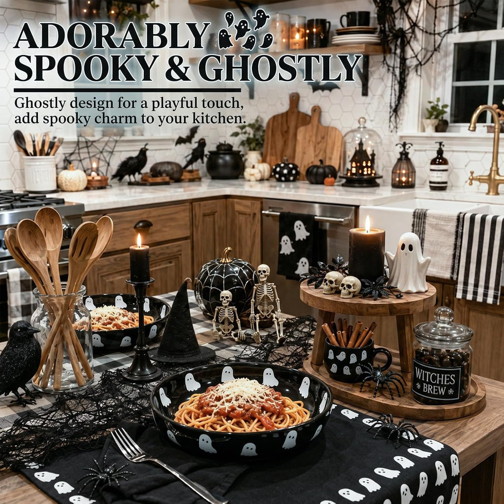 4 Pcs Halloween Ghost Ceramic Pasta Bowls Microwave & Dishwasher Safe, 40oz