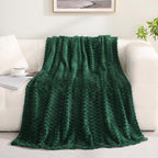 Puncuntex Dark Green Throw Blanket 90"×90" inches Fuzzy 3D Jacquard Decorative - Image 2
