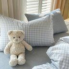 mixinni Gingham Comforter Set Full Size - 3 Piece Light Blue Plaid Farmhouse Bedding, Soft Washed Cotton All-Season Comforter & Pillow Shams, Grid Pattern Classic Style for Boys Girls