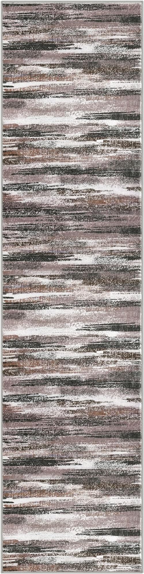 Lansny Modern Abstract Runner Rug 2.6x10, Dark Light Brown White Washable Long - Image 8