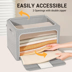 Clothes Storage Bins with Metal Frame Foldable Storage Box Clothes Organizers Storage Containers for Clothes Sheets Blankets Books Toys Gifts and Holiday Decorations (66Lx3 Pack)
