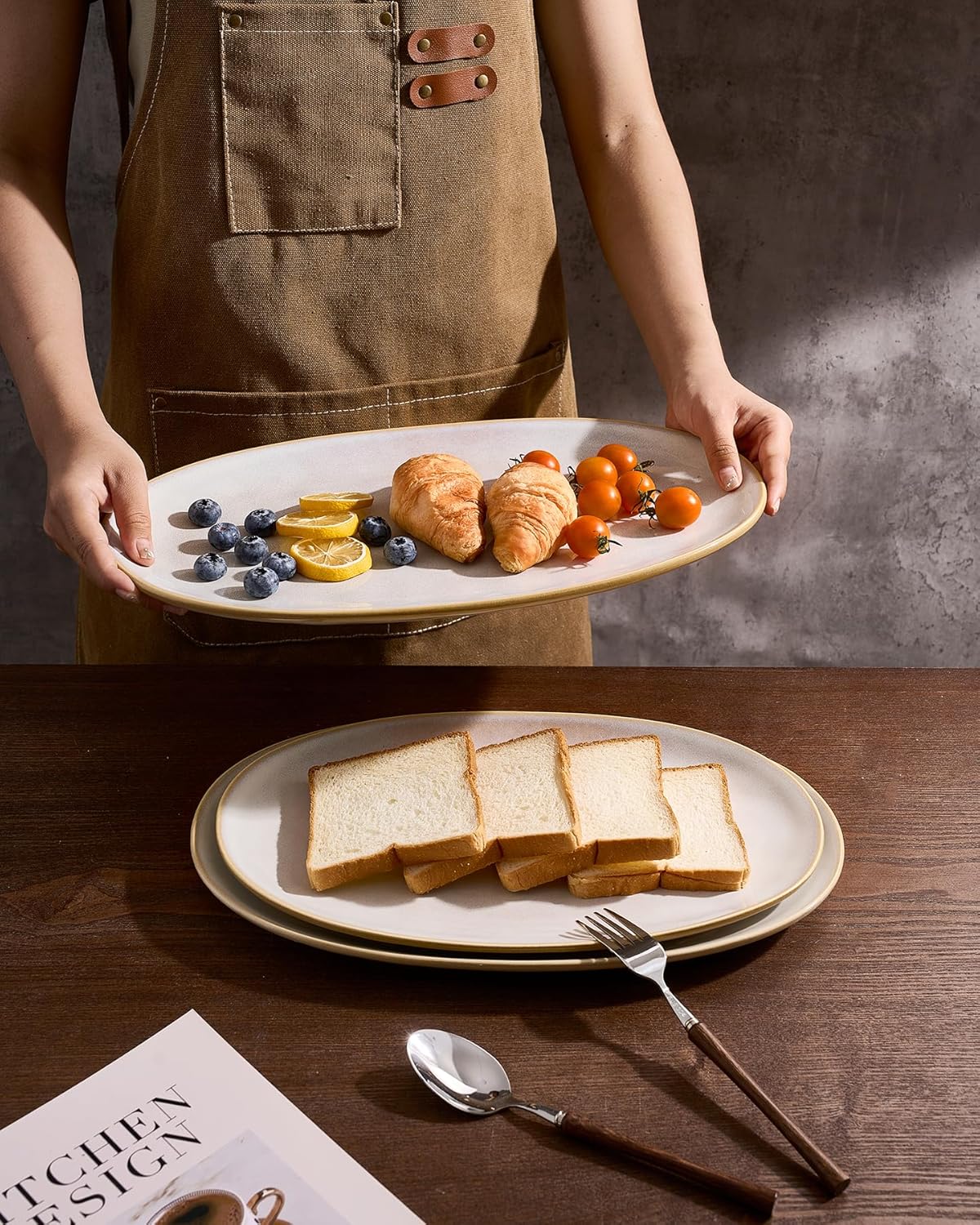 famiware Serving Platters Set of 3 Sizes - Oval, Cappuccino White