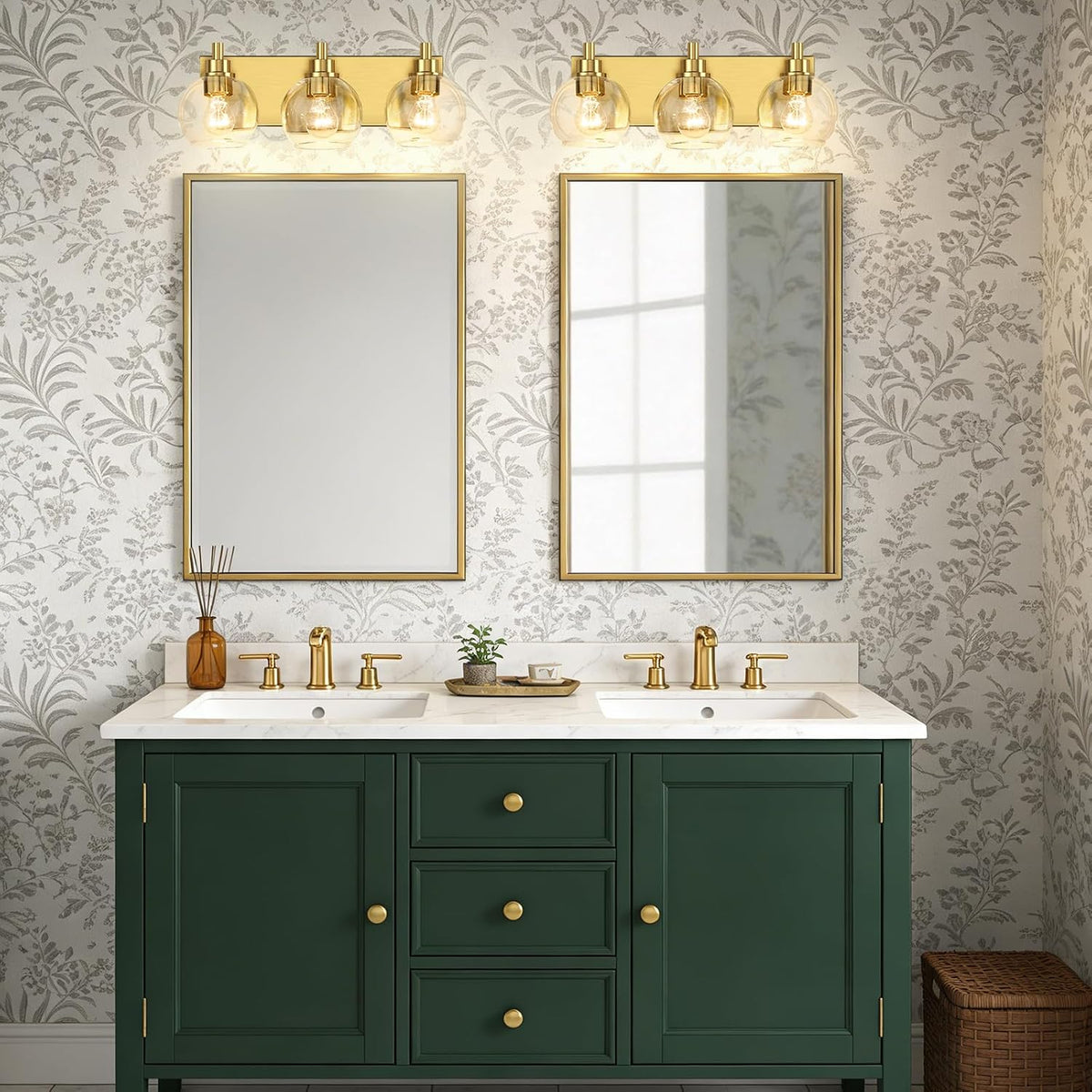 IZORRO Bathroom Light Fixtures, 3-Light Brushed Gold Vanity Light, Modern Wall Sconces with Globe Clear Glass Shade, Vanity Lighting Fixtures Over Mirror,E26 Bulb Socket