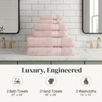 Modern Threads Spun Loft 6 Piece Bath Towel Set – 2 Bath Towels, 2 Hand Towels & 2 Washcloths – 100% Cotton, 600 GSM, Plush, Soft & Absorbent (Blush)