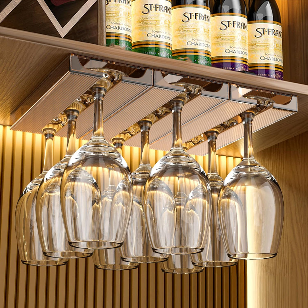 2 Pcs Wine Glass Holder,Stemware Rack Punch-free Hanging Under Cabinet for Bar,Kitchen and Restaurant (Grey)