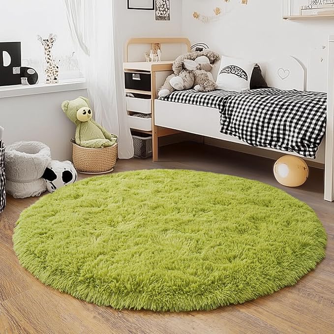 4'x4' Grass Green Round Rug for Bedroom, Ultra Soft Fluffy Circle Rug for Kids - Image 9