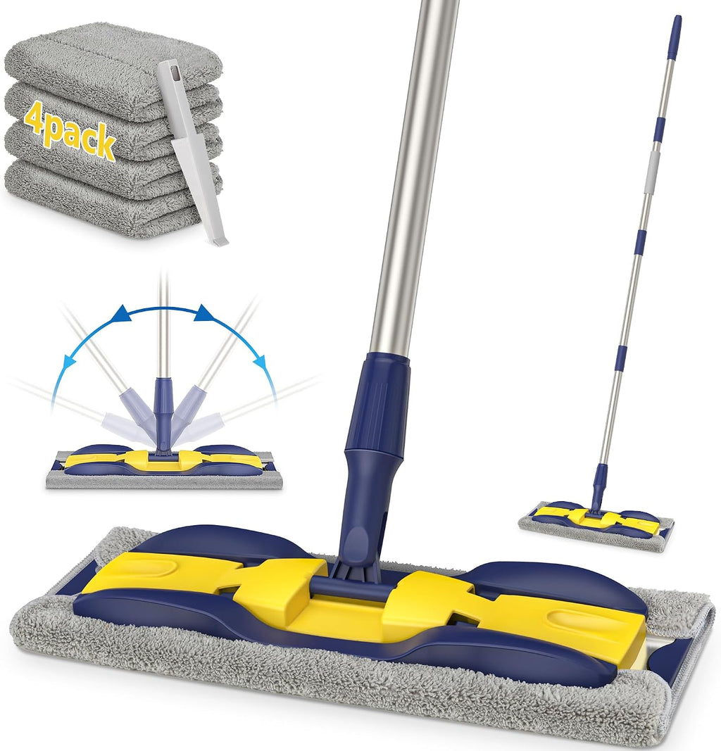 Microfiber Mops for Floor Cleaning: Flat Hardwood Floor Mop 4 Washable Pads