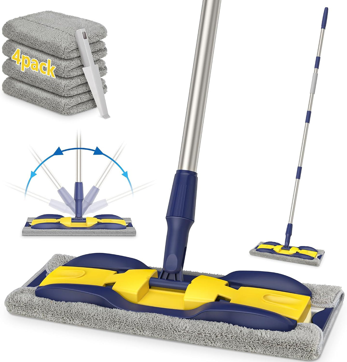 Microfiber Mops for Floor Cleaning: Flat Hardwood Floor Mop 4 Washable Pads