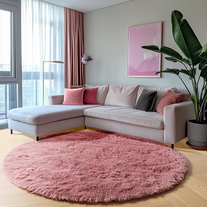 ONASAR Blush Round Area Rugs 5ft, Soft Bedroom Circle Rug Mats - Image 3