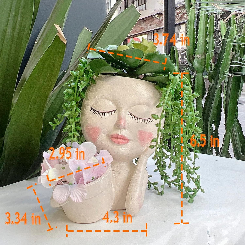 Face Planter Pot, Double Flower Pots Resin with Drainage Hole