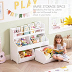 Spirich Kids Bookshelf with Bookcase and Roll-Out Toy Storage Organizer Box