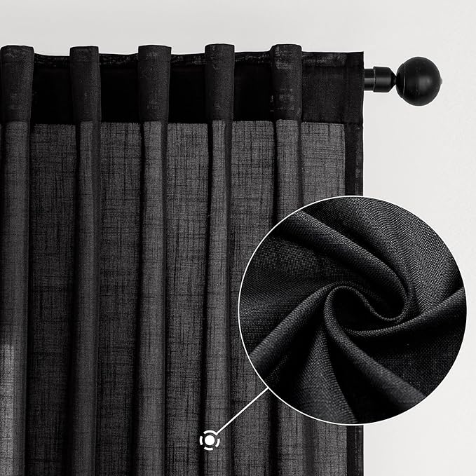 MIULEE Black Linen Curtains 84 Inch Length 2 Panels - Image 2