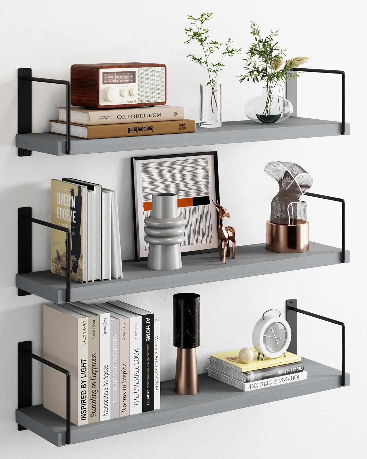 Floating Shelves, 24 In Bookshelves for Room Wall, Shelves on Wall (Grey)