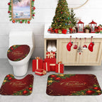 ArtSocket Christmas Bathroom Sets with Shower Curtain and Rugs, Red Gold
