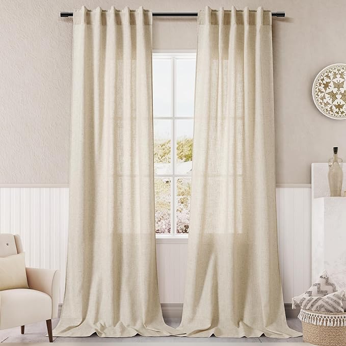 Beige Linen Curtain 96 inches Long by Nanspring
