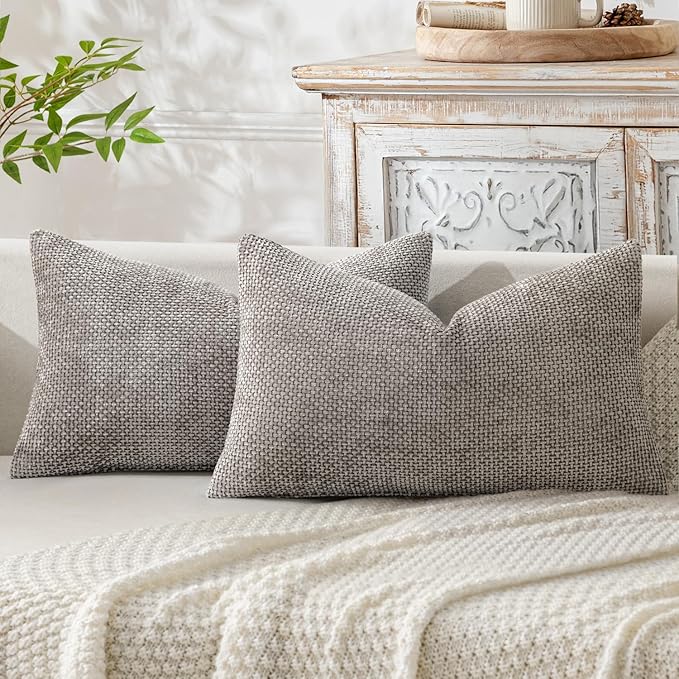 MIULEE Pack of 2 Lumbar Couch Throw Pillow Covers 20x12 Inch Light Gray Modern by MIULEE