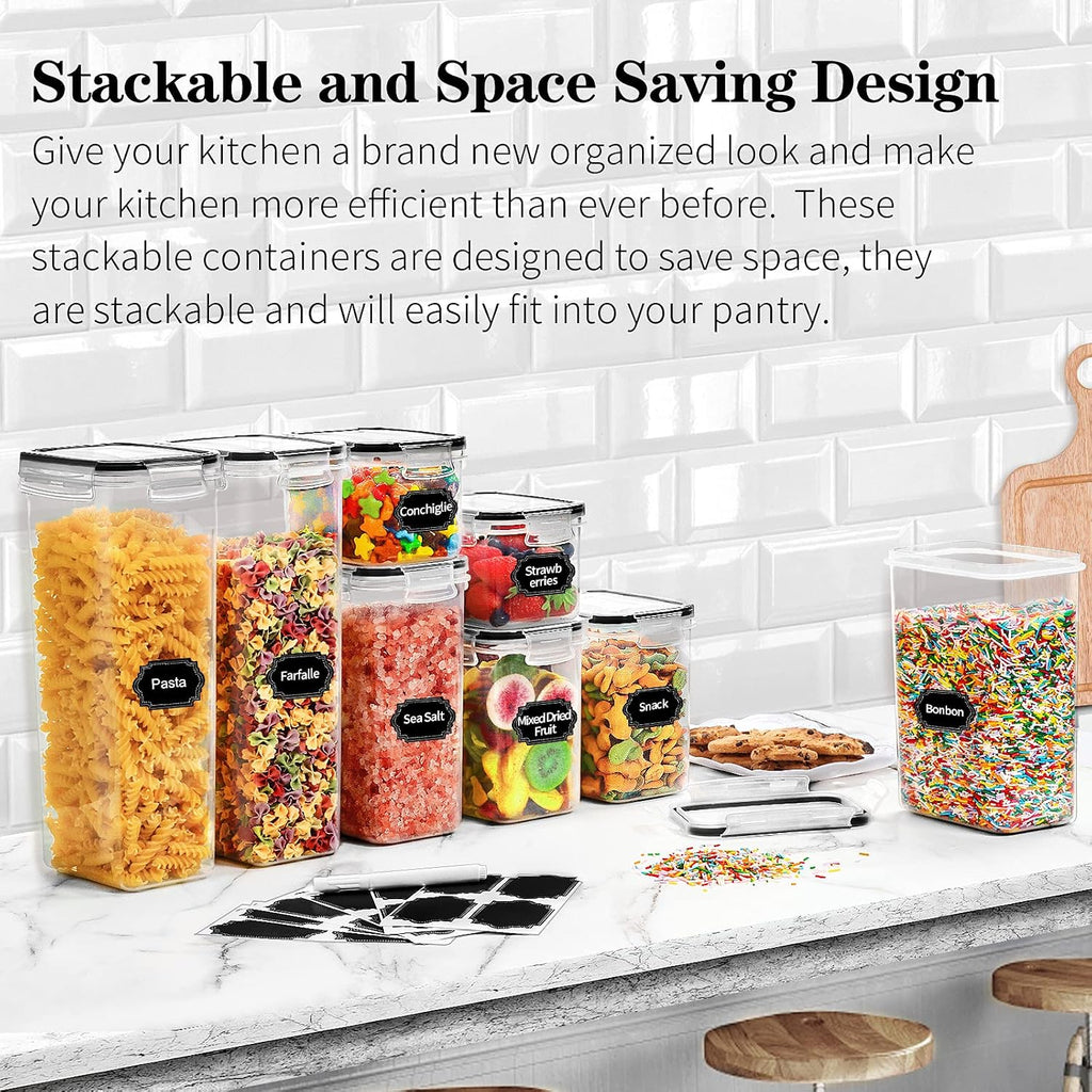 Wildone Airtight Food Storage Containers with Lids, 14PC Plastic Kitchen Storage Containers for Pantry Organization and Storage, Cereal, Flour and Sugar Containers, Include 20 Labels & Pen