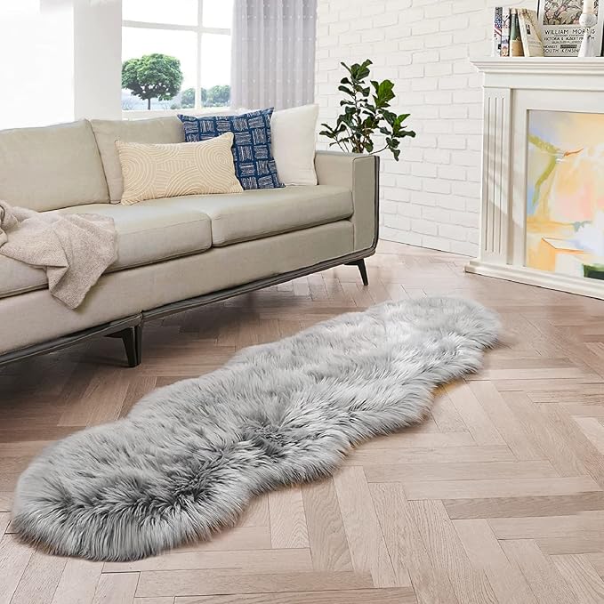 ORINOVA Light Gray Washable Fuzzy Fur Runner Rugs by ORINOVA