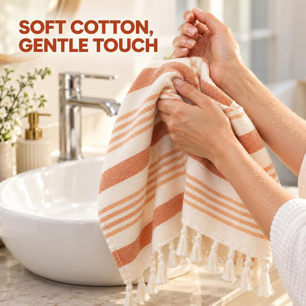 Folkulture Turkish Fall Hand Towels for Bathroom, Orange Set of 2(16"x30")