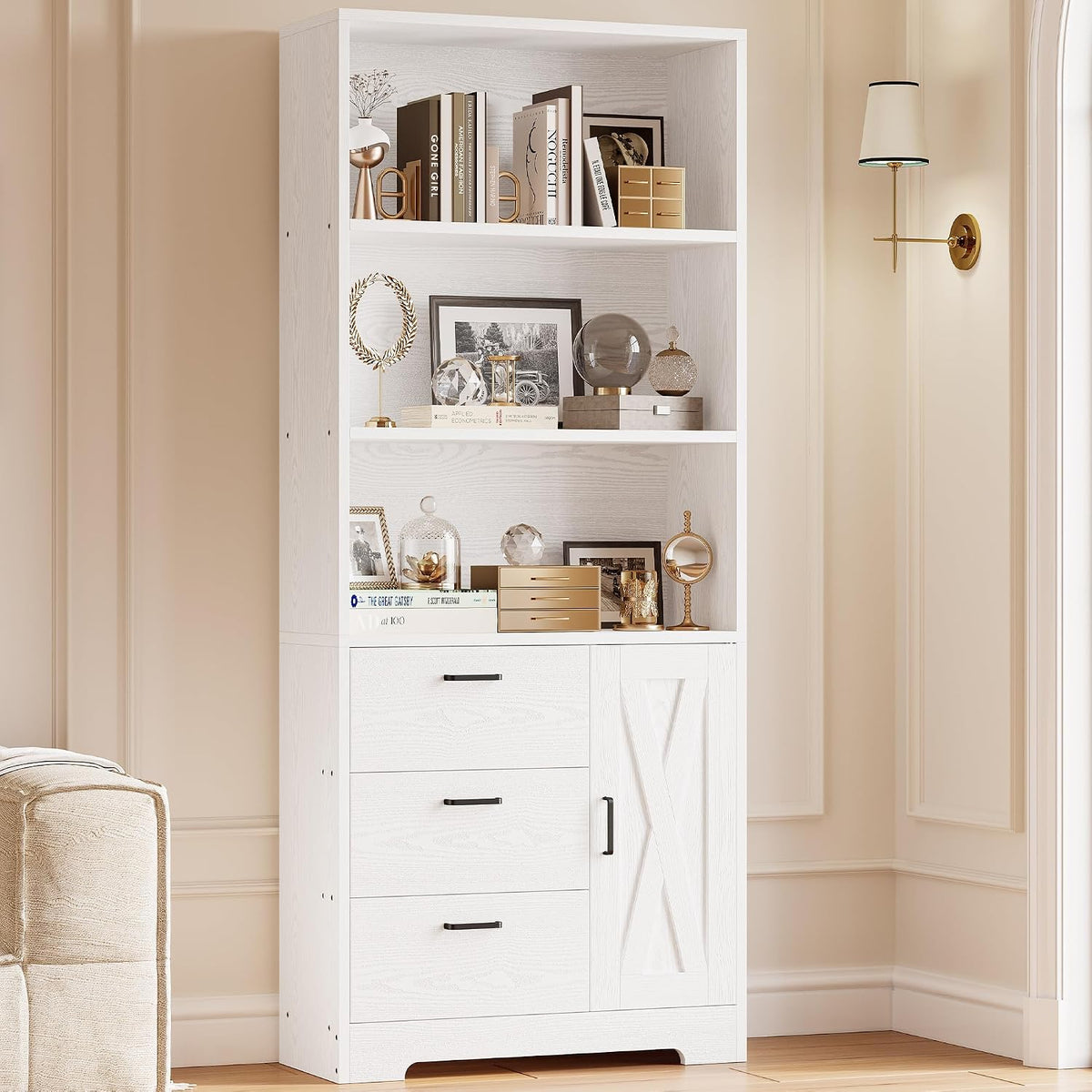 IRONCK 71 in Bookcase with Storage, Industrial Tall Bookshelf with Drawers