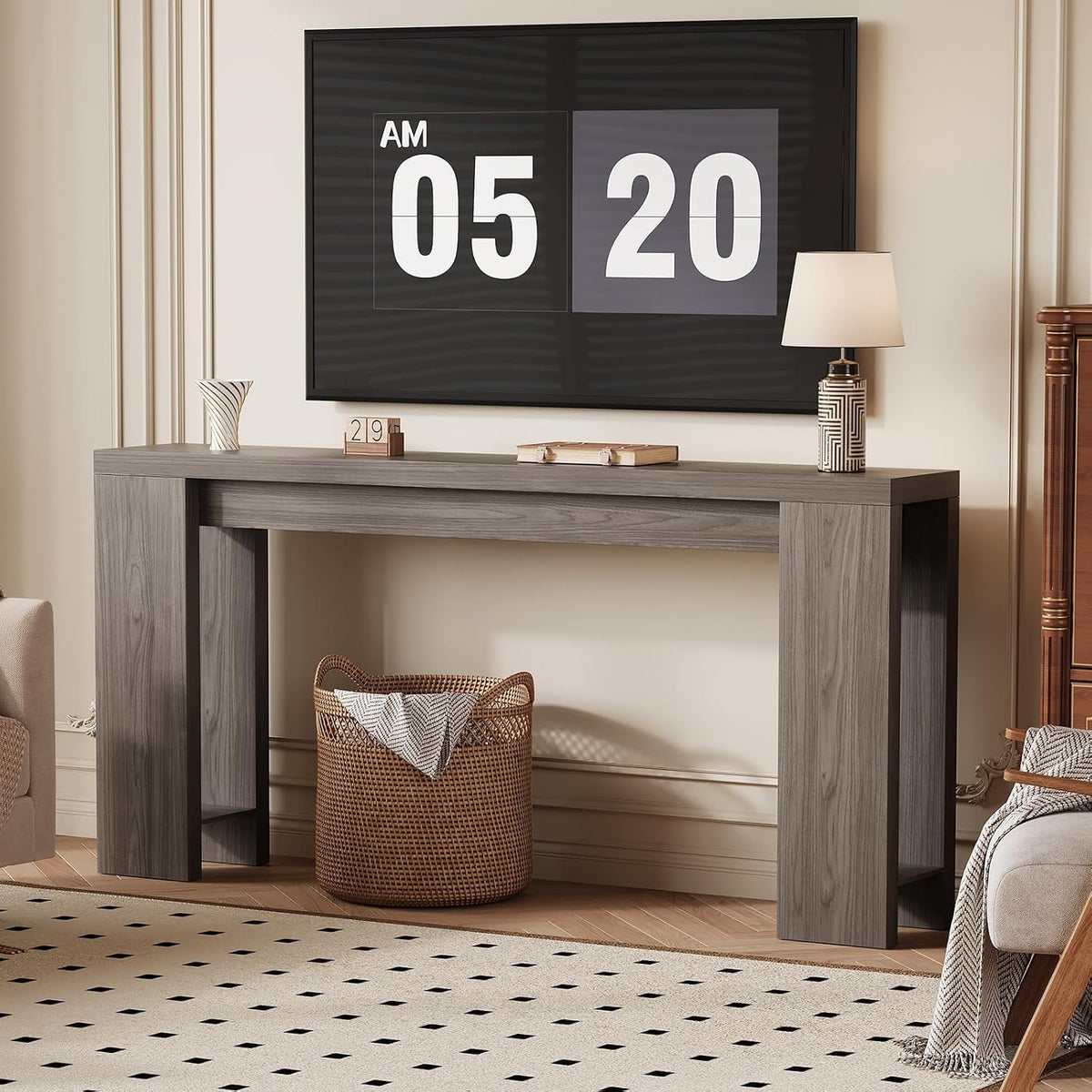 TrailBlaze 70.9 Inch Narrow Console Table, Farmhouse Wooden Long Sofa Table for Behind Couch with Lower Storage Shelf, Entryway Hallway Furniture for Living Room, Foyer, Entrance - Grey