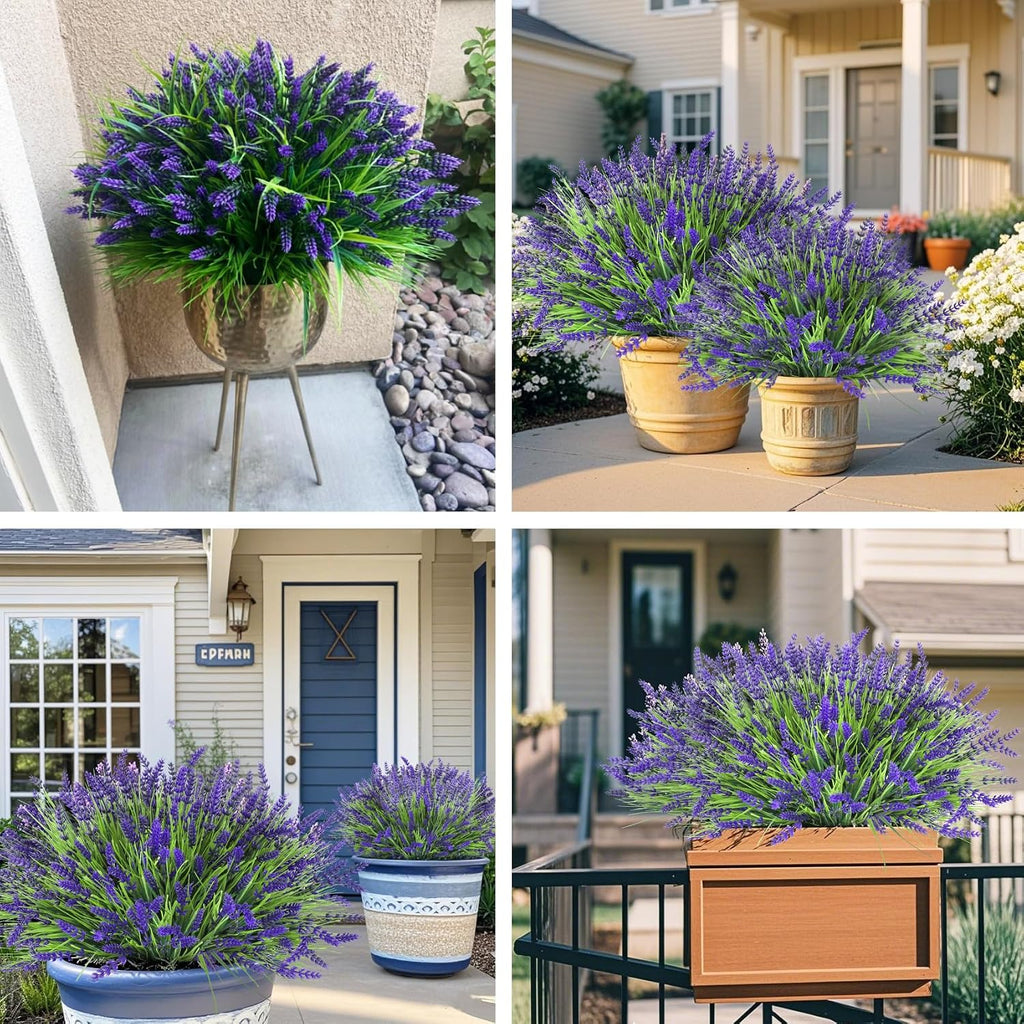 Bassion 24 Bundles Fake Lavender Artificial Flowers for Outdoors, Purple