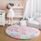 Amdrebio Rainbow Fluffy Small Round Rug 3Ft Kids Rugs - Image 8