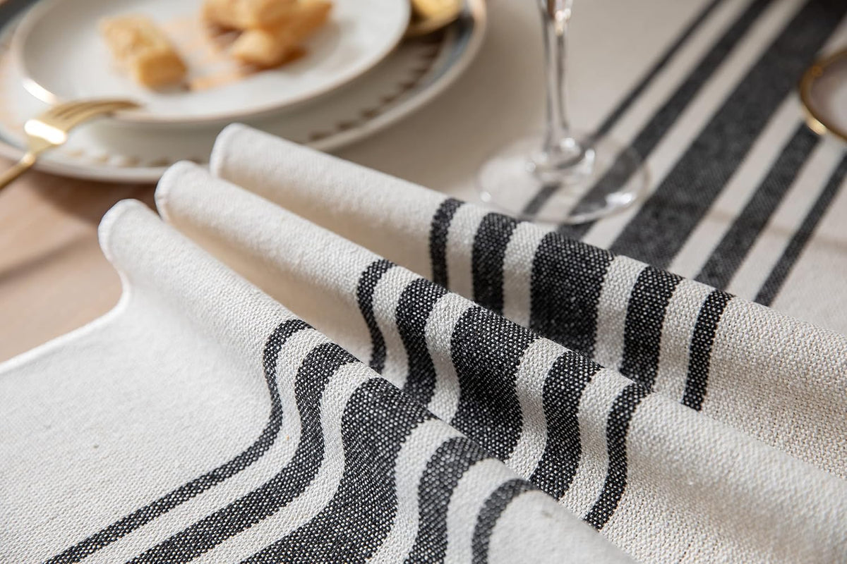 Boho Table Runner for Modern Farmhouse Decor, Dining Table décor 13 x 90 Inch Long, Coffee Table Runner with Handcrafted Tassels, Black and Beige, for Home Bohemian Decoration