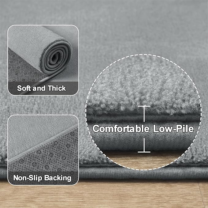 Amearea 6x6 Square Area Rugs for Bedroom Living Room, Modern Grey Thickened - Image 3