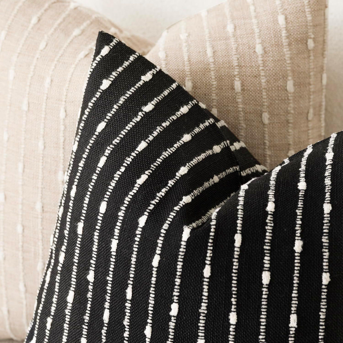 Foindtower Boho Striped Boucle Lumbar Throw Pillow Covers 12x20 Inch Black