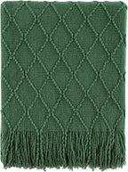 BOURINA Green Throw Blanket 50x60 Inches Throw Textured Solid Soft Sofa Couch by BOURINA