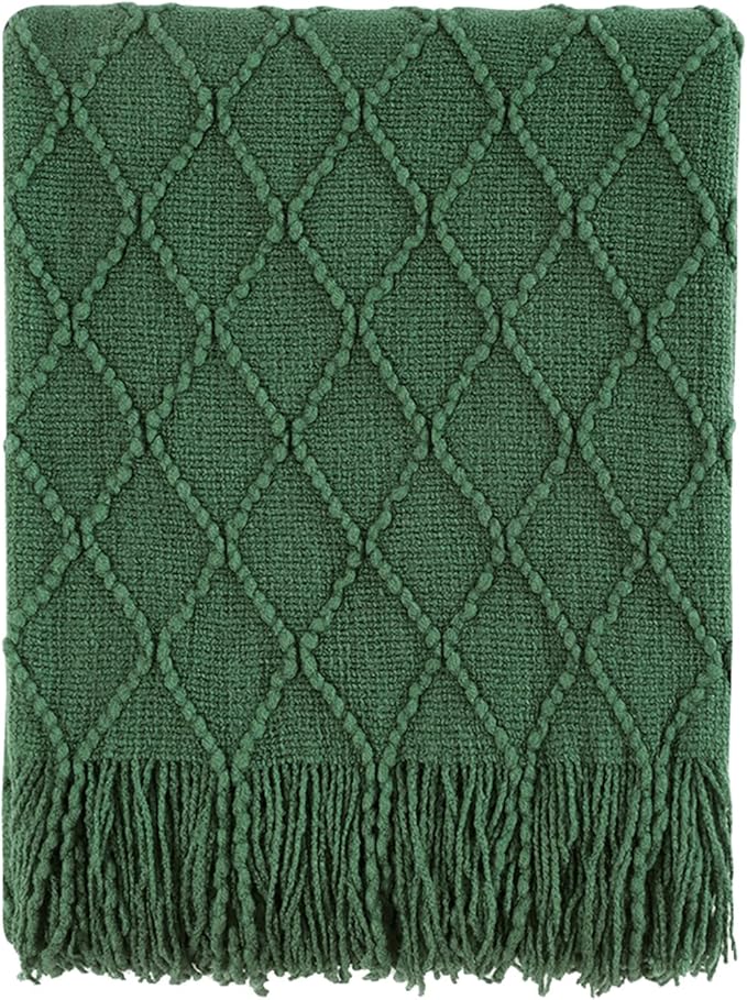 BOURINA Green Throw Blanket 50x60 Inches Throw Textured Solid Soft Sofa Couch by BOURINA