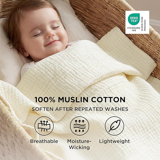 Bedsure 100% Cotton Muslin Throw Blanket Twin XL - Image 2