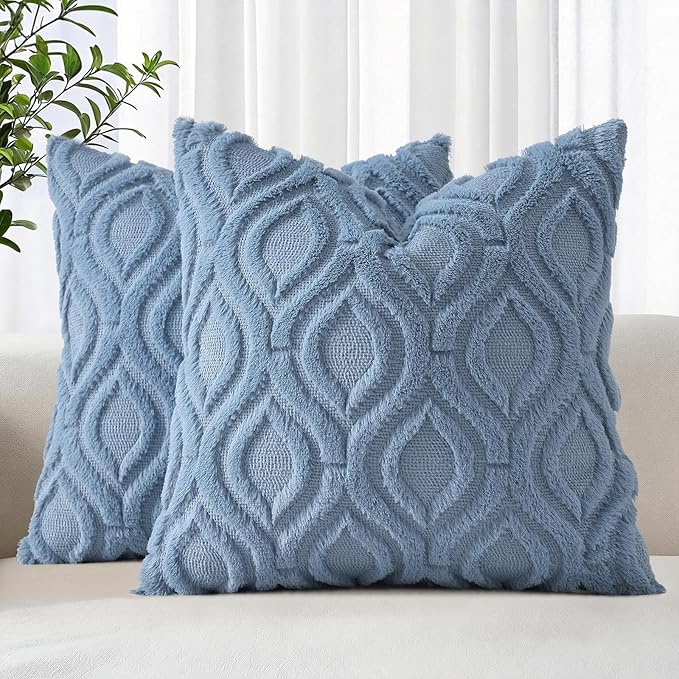 decorUhome Throw Pillow Covers 22x22 Inch Set of 2, Soft Plush Faux Wool Dusty by decorUhome