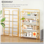 4NM No Assembly Extra Wide 4 Tier Folding Bookshelf Storage Shelves Vintage Bookcase Standing Racks for Bedroom Living Room Home Office