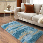 Soft Runner Rugs for Bedroom Hallways, 2x4 Abstract Blue Fluffy Shag Throw Area - Image 4