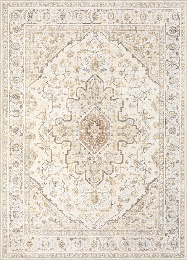 Area Rugs 8x10 Vintage Rug: Large Washable Living Room Rug Retro Medallion - Image 8