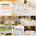 2-Pack 60x102 inch White Table Cloths, Solid Stain and Wrinkle Resistant Oblong Tablecloth, Premium Plain Weave Polyester Fabric Rectangle Table Linen Covers for Hotel, Wedding