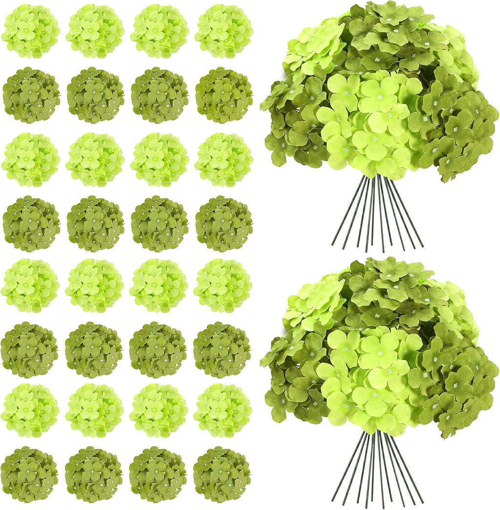 Auihiay 64Pcs Green Flowers, Hydrangea Artificial Flowers Bulk