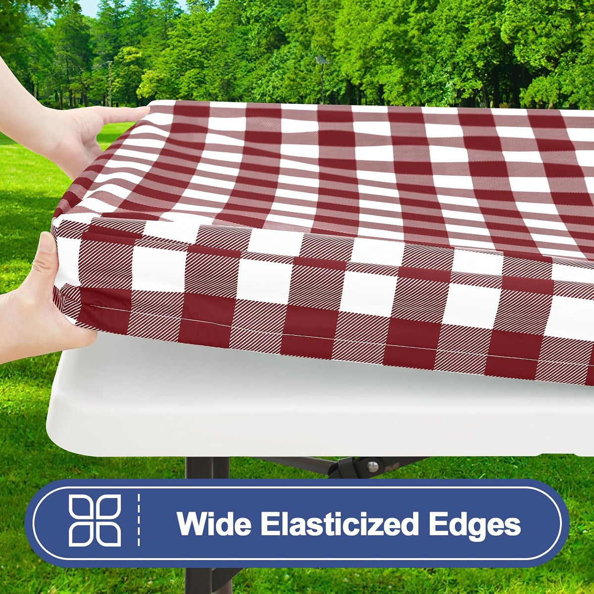 Smiry 6FT Picnic Table Cover with Bench Covers, Elastic Fitted Tablecloth
